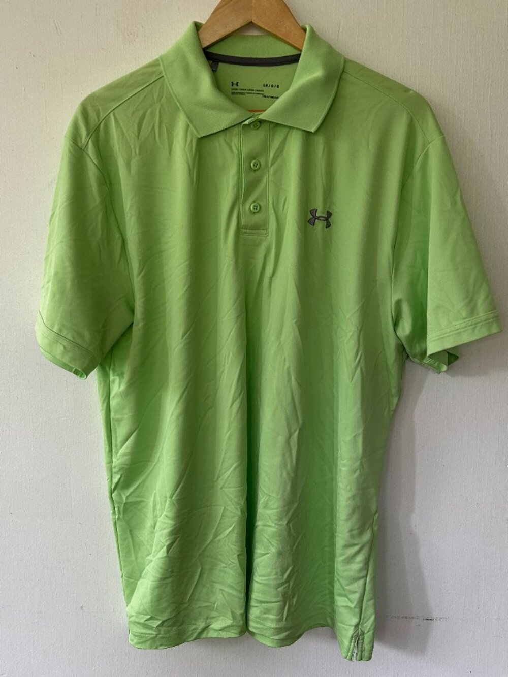 Under Armour Neon Green Golf Polo Mens Large Collared Activewear Preppy Tennis